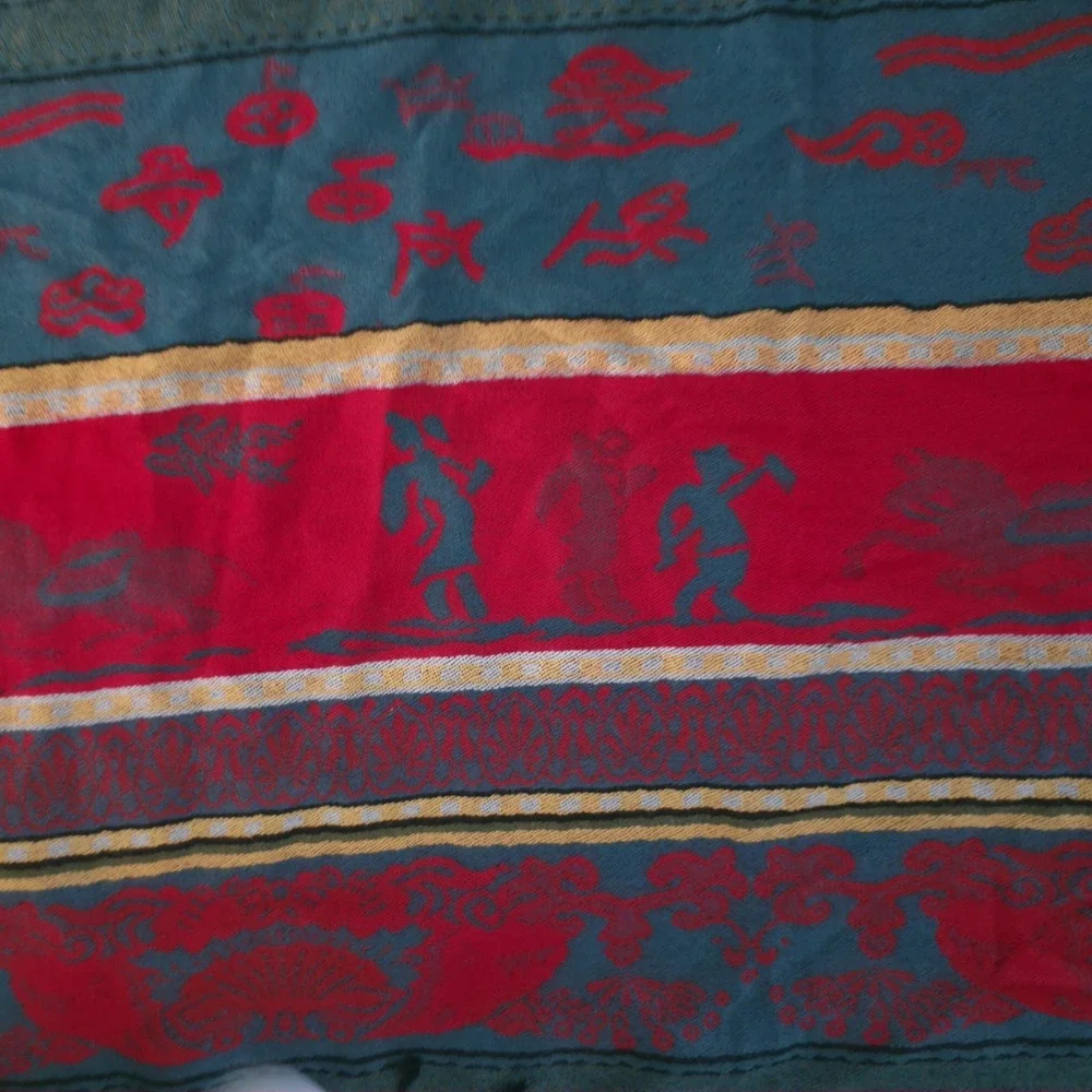 VTG Lihong Chinese Art Blanket Runner Tribal Southwest Red Blue Tapestry 66x26